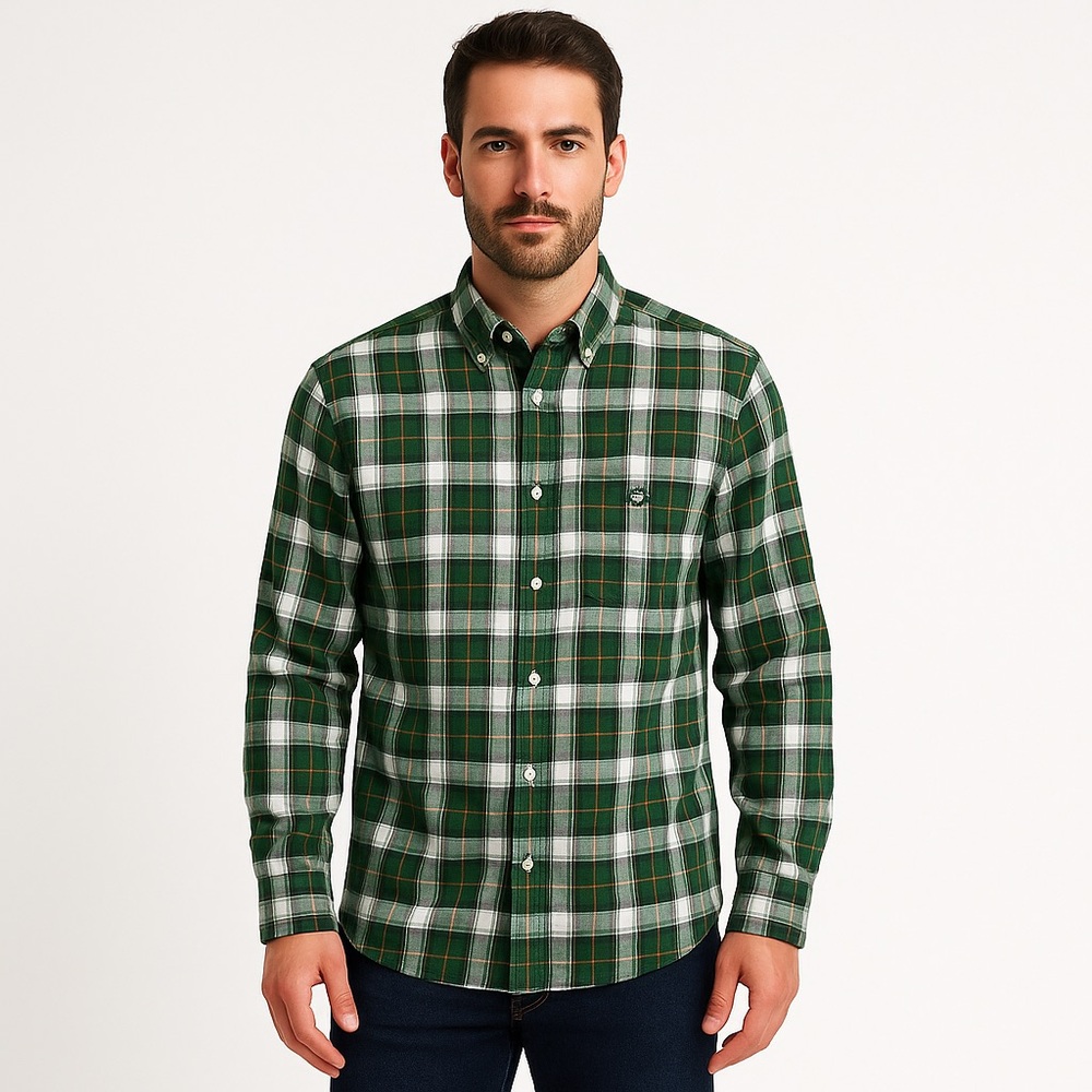 GANT Mens The Beefy Oxford Regular Fit Button Front Shirt Lg Preppy Green Plaid